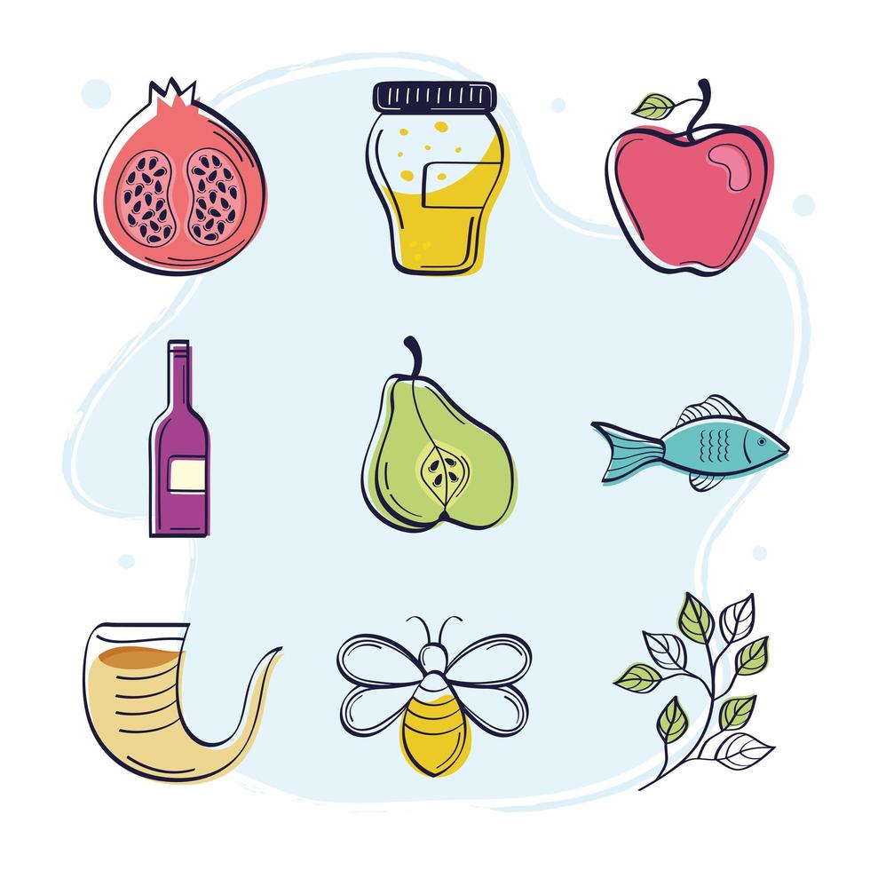 bundle rosh hashanah icons vector