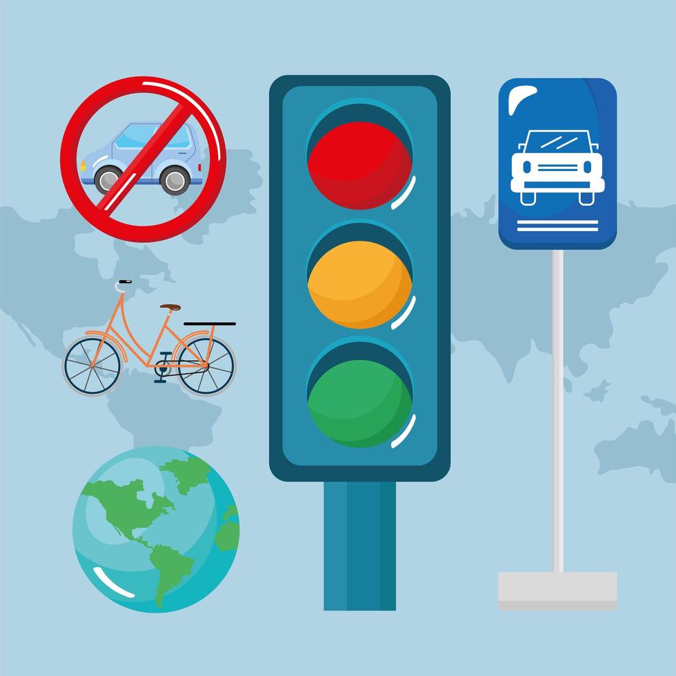 five car free day icons vector