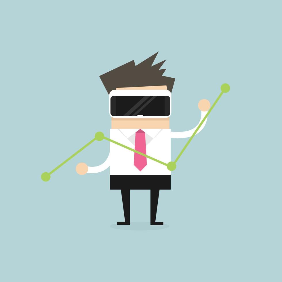 Businessman watch  the graph with virtual reality headset. vector