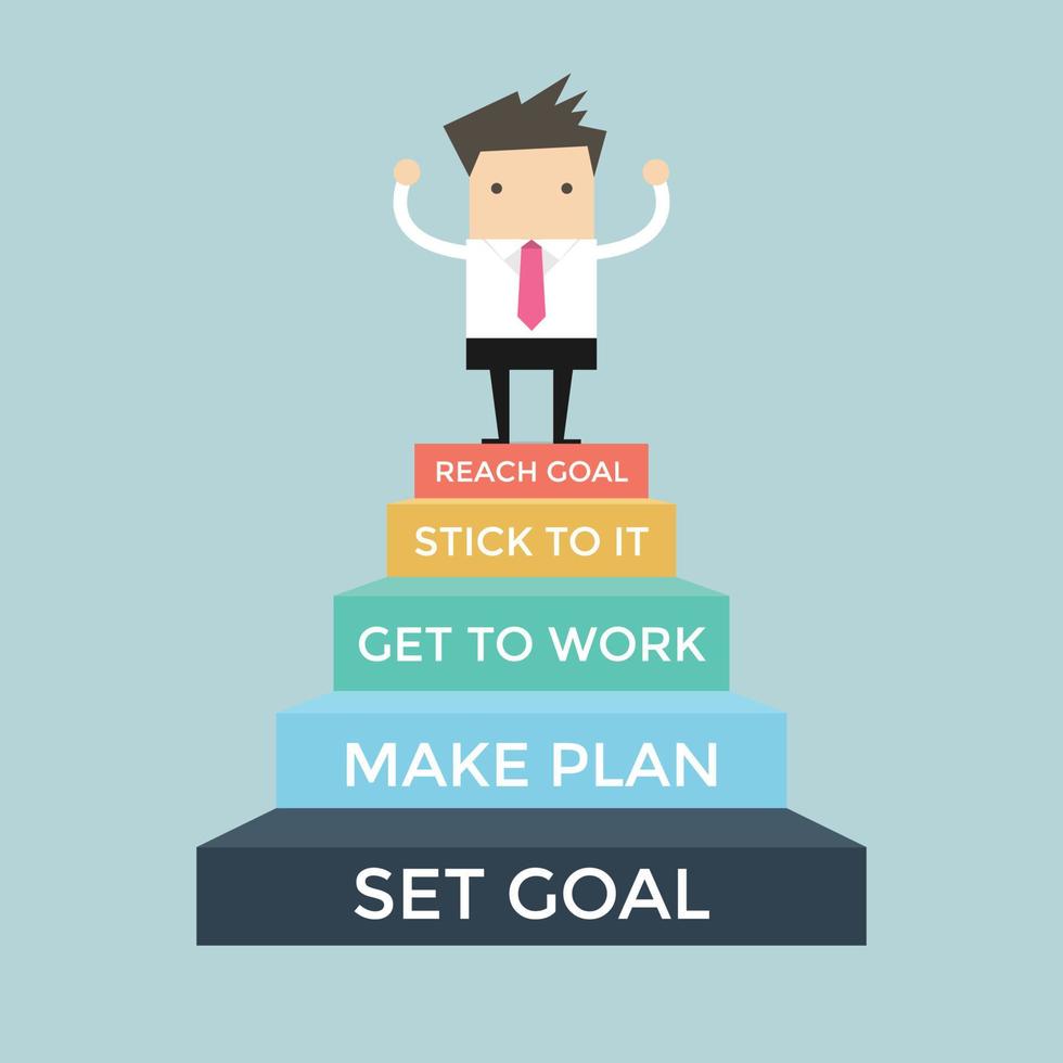 Businessman going up to success, Set and reach goal concept. vector