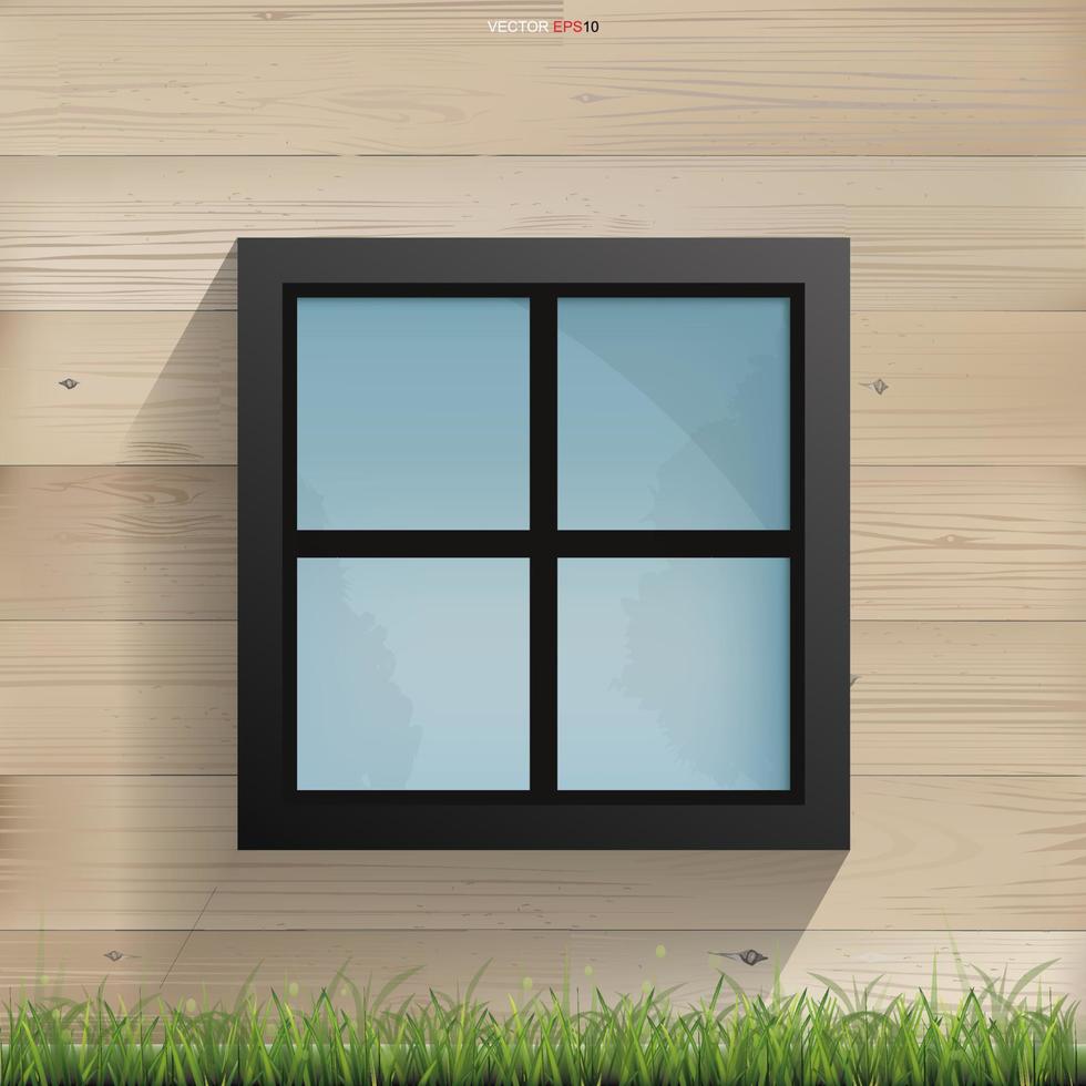 Window on wooden wall texture with horizontal slats wood wall of house. Vector. vector