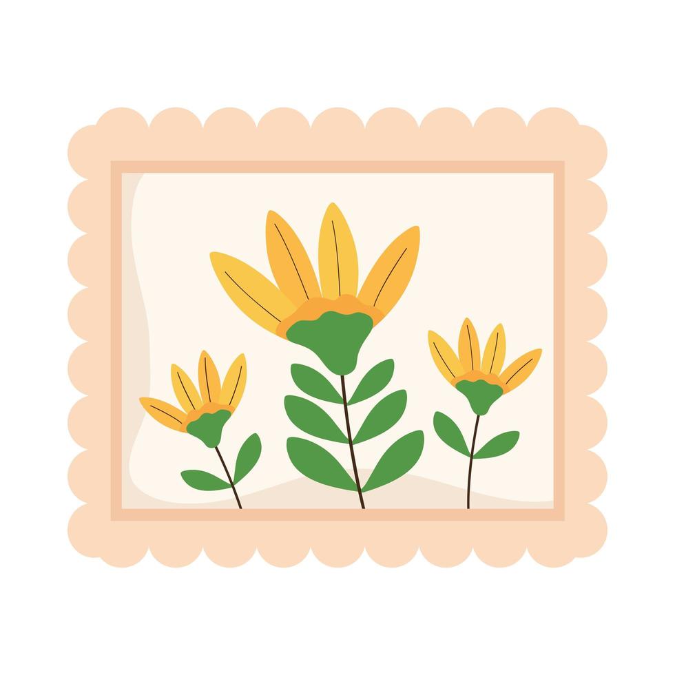 postcard stamp with flowers vector