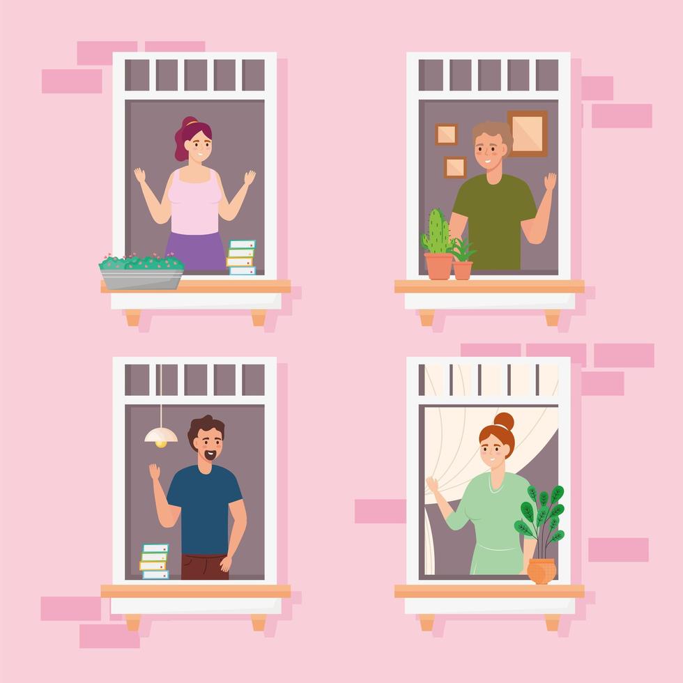 people in the apartment windows vector