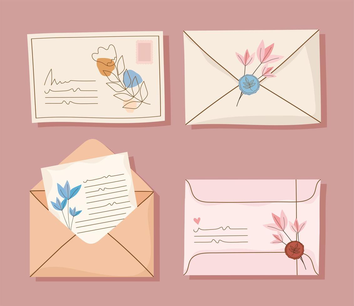 cartas de correo con sello postal vector