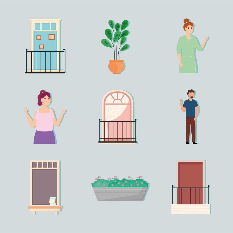 iconos de ventanas y balcones vector