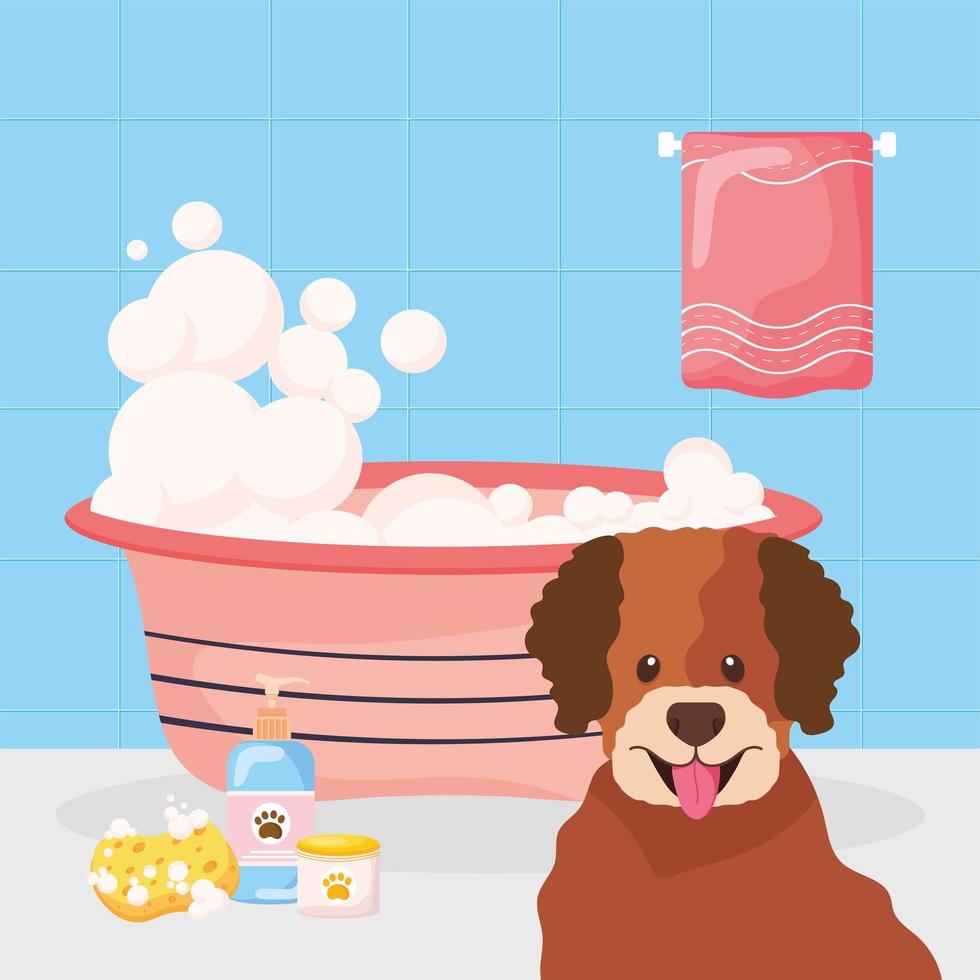 dog taking a bath vector