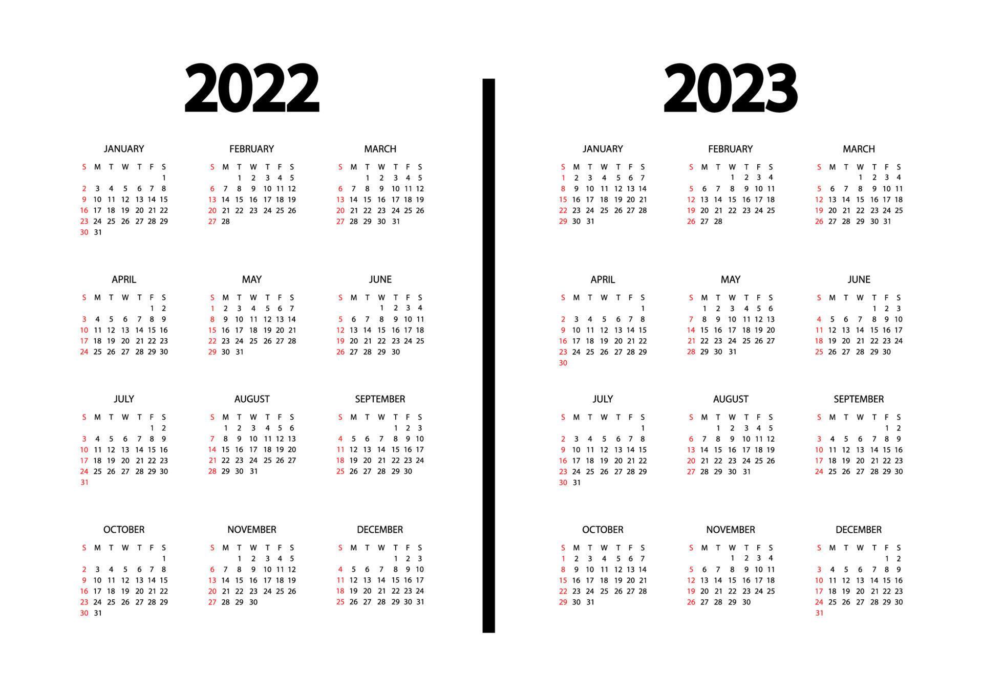 Calendrier 2023 Portrait Calendar 2022, 2023 Year. The Week Starts On Sunday. Annual Calendar  Template. Yearly English Calendar. Yearly Organizer In Minimal Design.  Portrait Orientation 4214877 Vector Art At Vecteezy