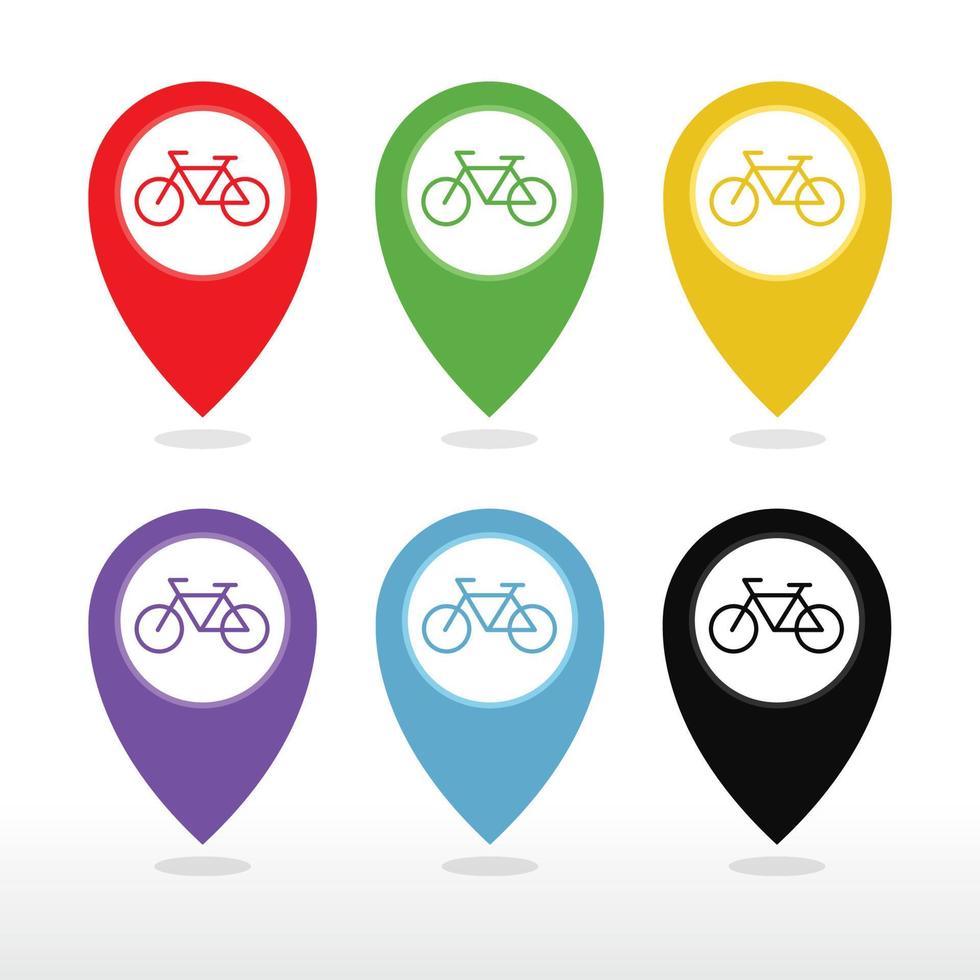 bicicleta, tienda de bicicletas o icono de puntero de mapa de estacionamiento de bicicletas. vector