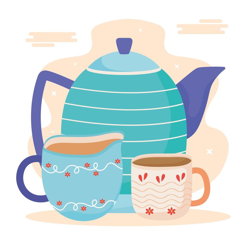 teapot and cups in ceramic vector