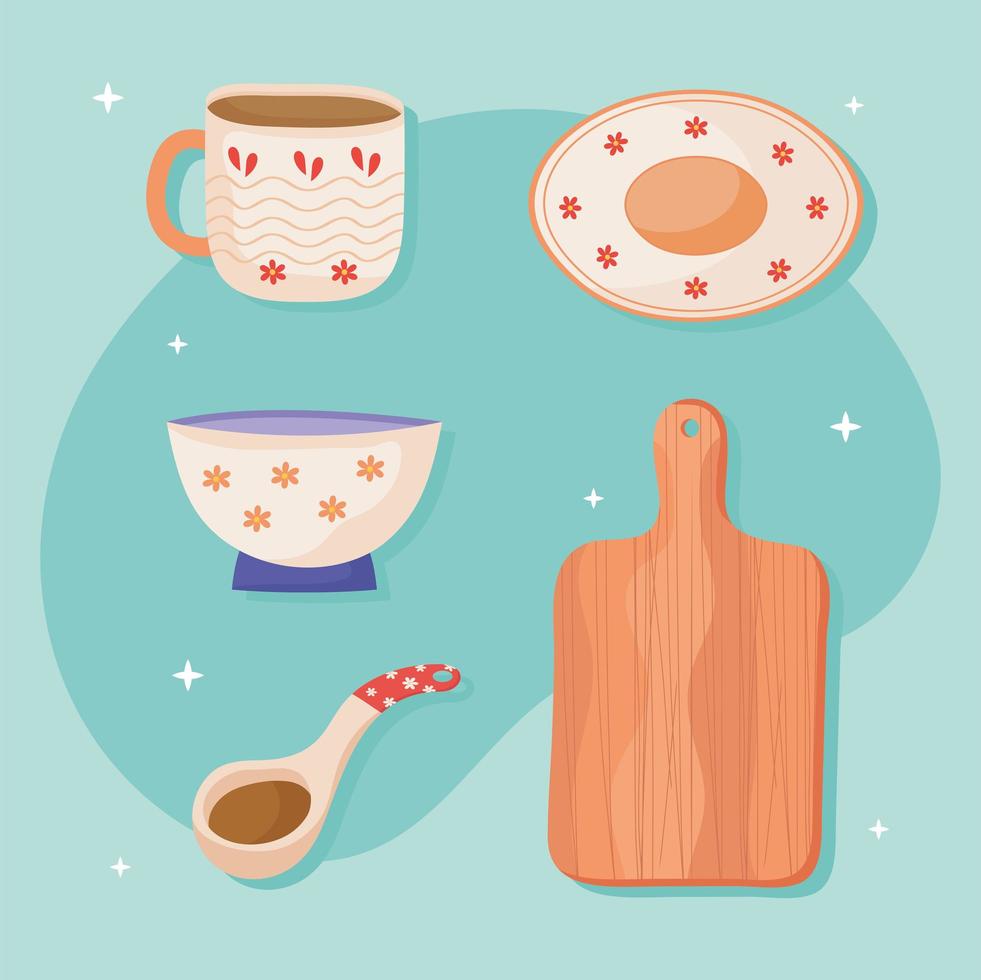 icons ceramic kitchen utensils vector