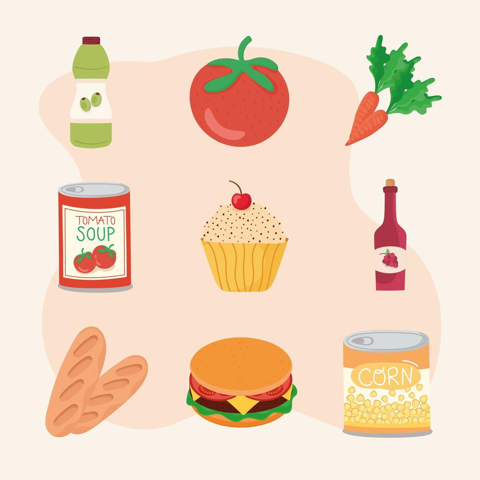 iconos con productos de cocina. vector