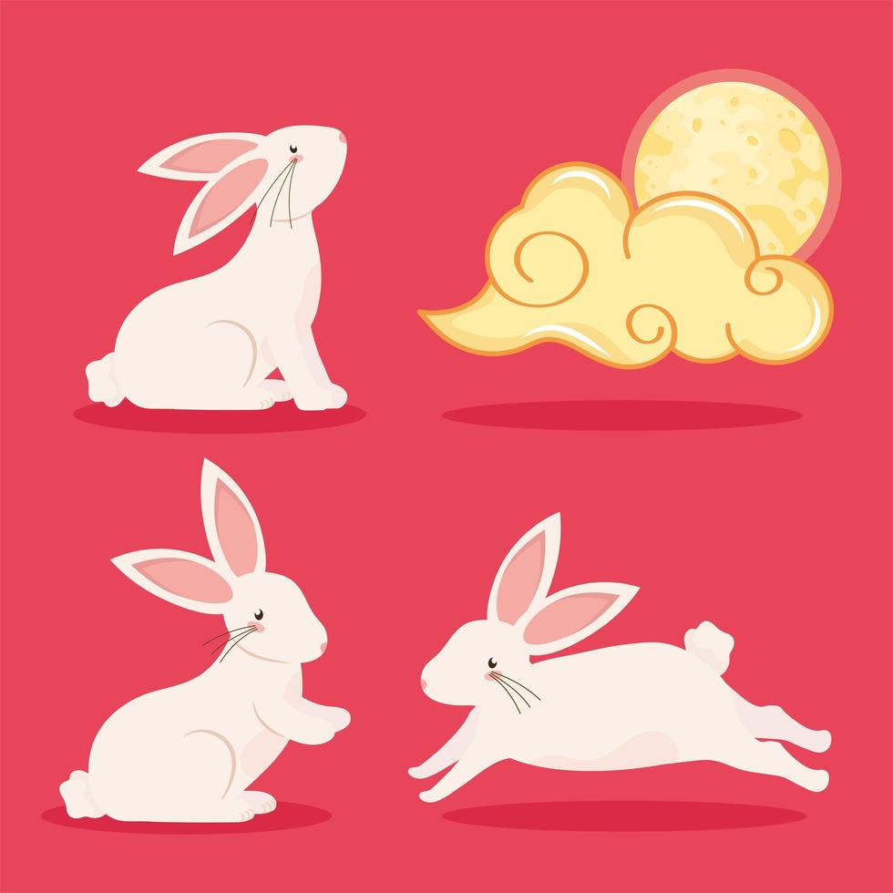 rabbits and chinese cloud vector