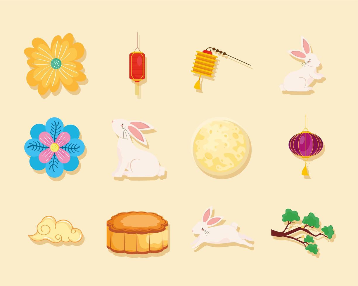 bundle of icons chinese moon vector