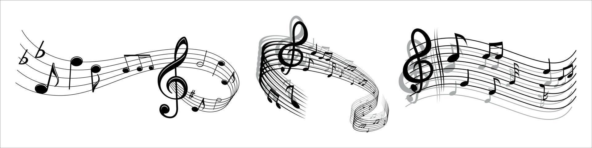 notas musicales, onda, aislado vector