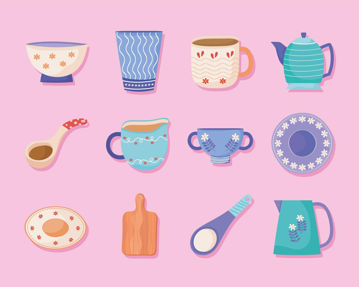 collection of icons ceramic utensils vector