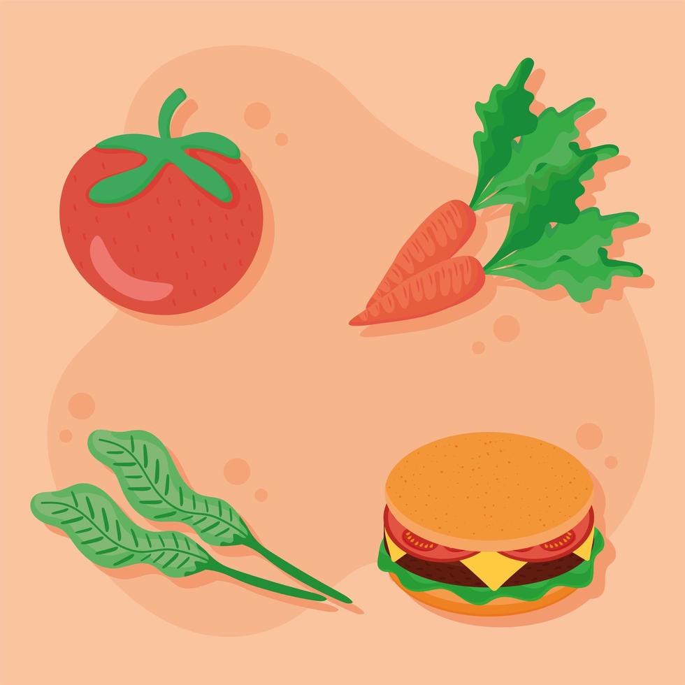 verduras y hamburguesa vector