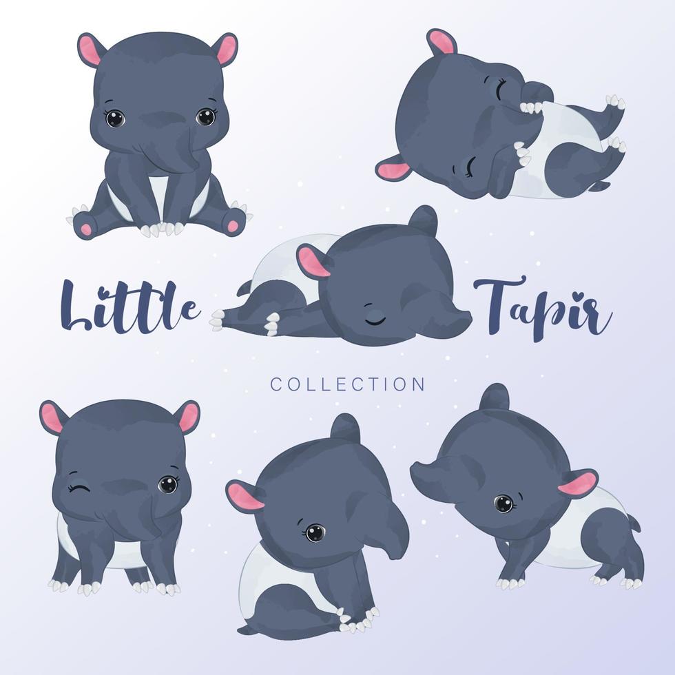 Adorable little tapir clipart collection vector