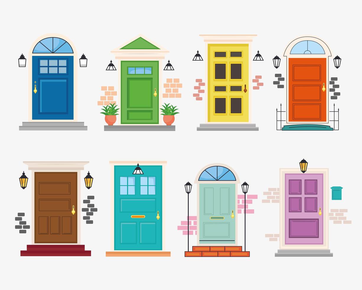 eight front doors vector