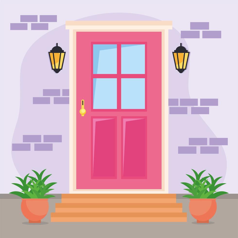 pink front door scene vector