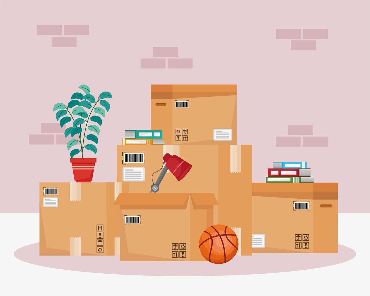 moving out boxes vector