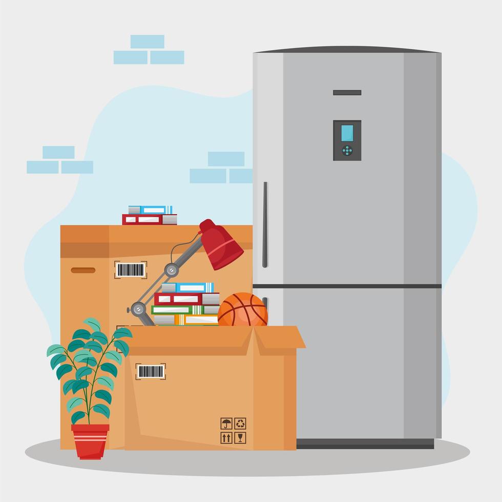 moving fridge and boxes vector