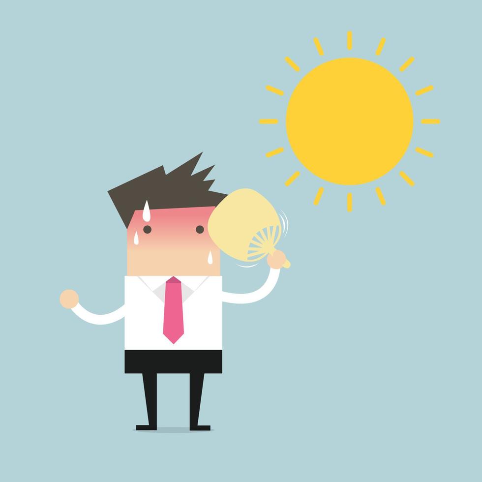 Businessman very hot with folding fan blow and the sun. vector