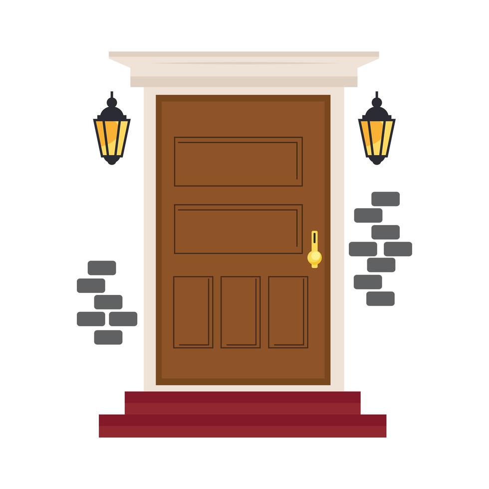 wooden front door vector