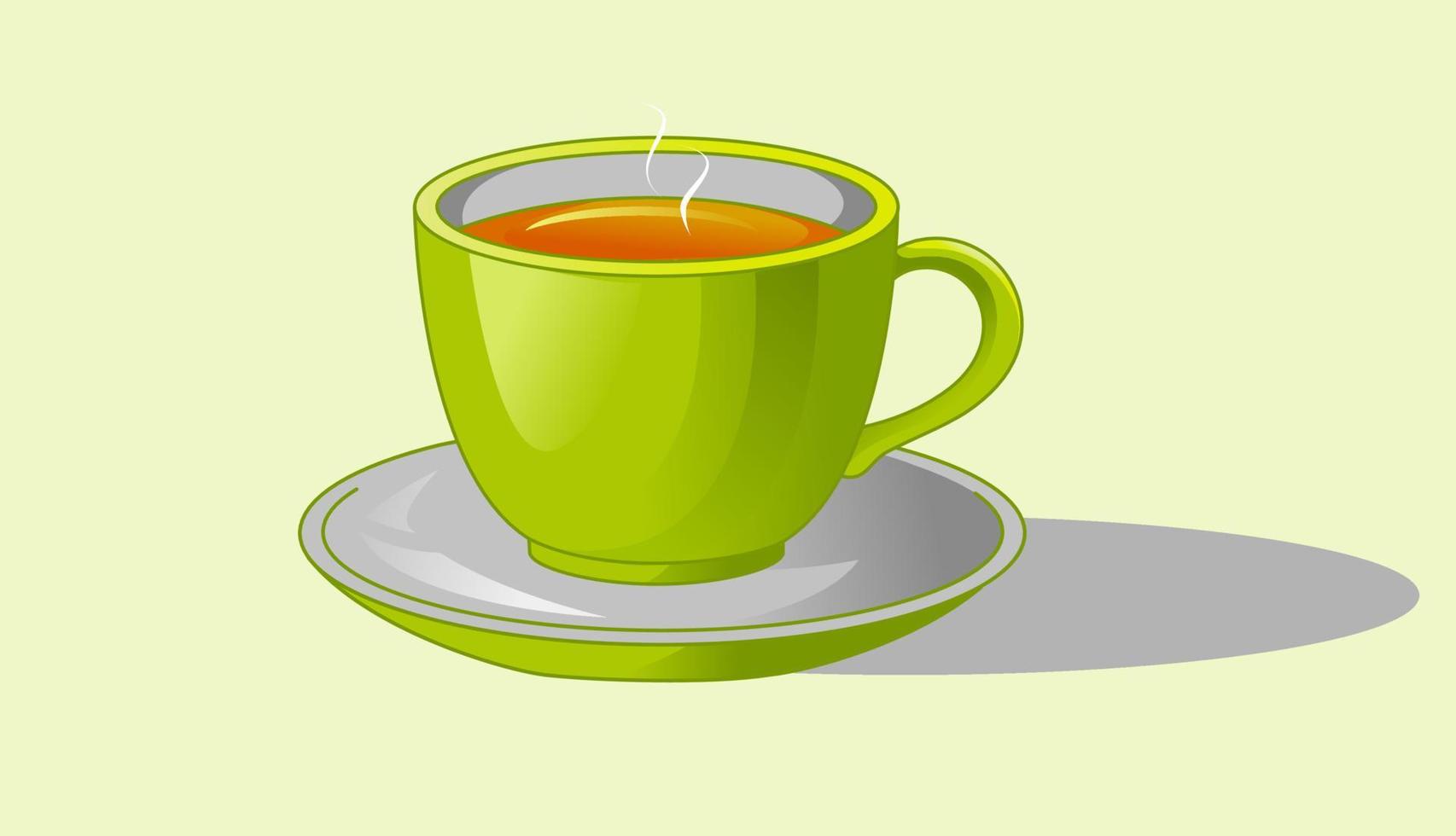 un vaso de té caliente, aislado en un fondo blanco, ilustración vector