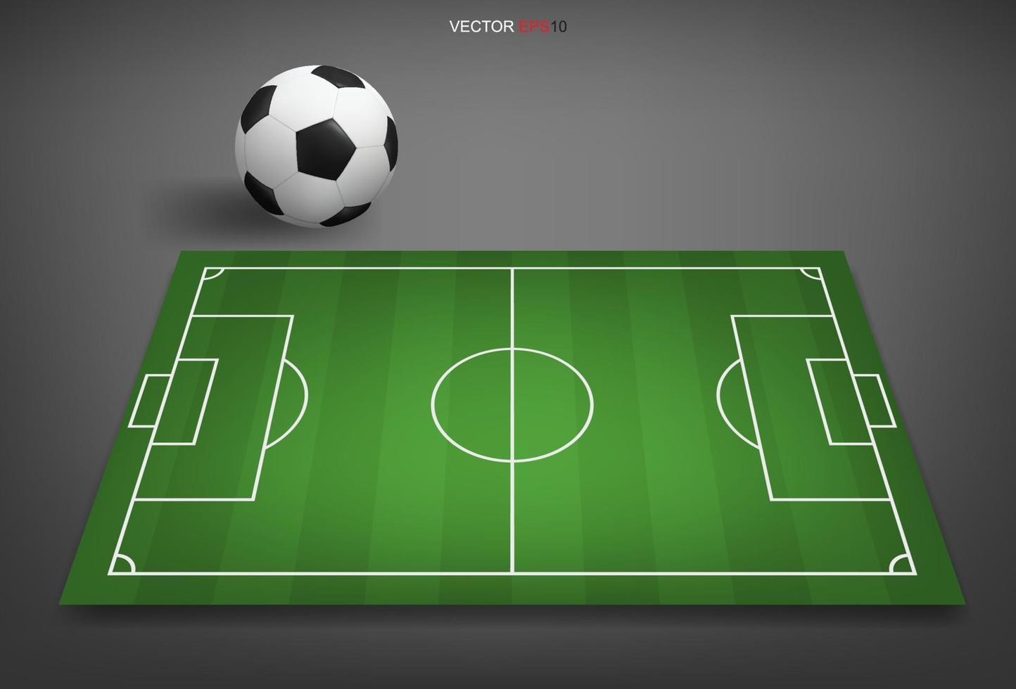 Football field or soccer field background with football ball. Green grass court for create soccer game. Vector. vector