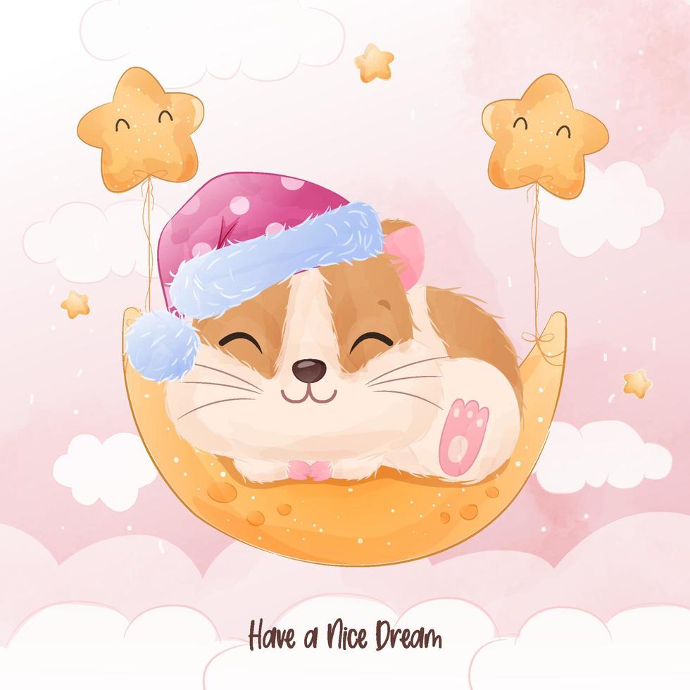 Cute little hamster in watercolor illustration vector