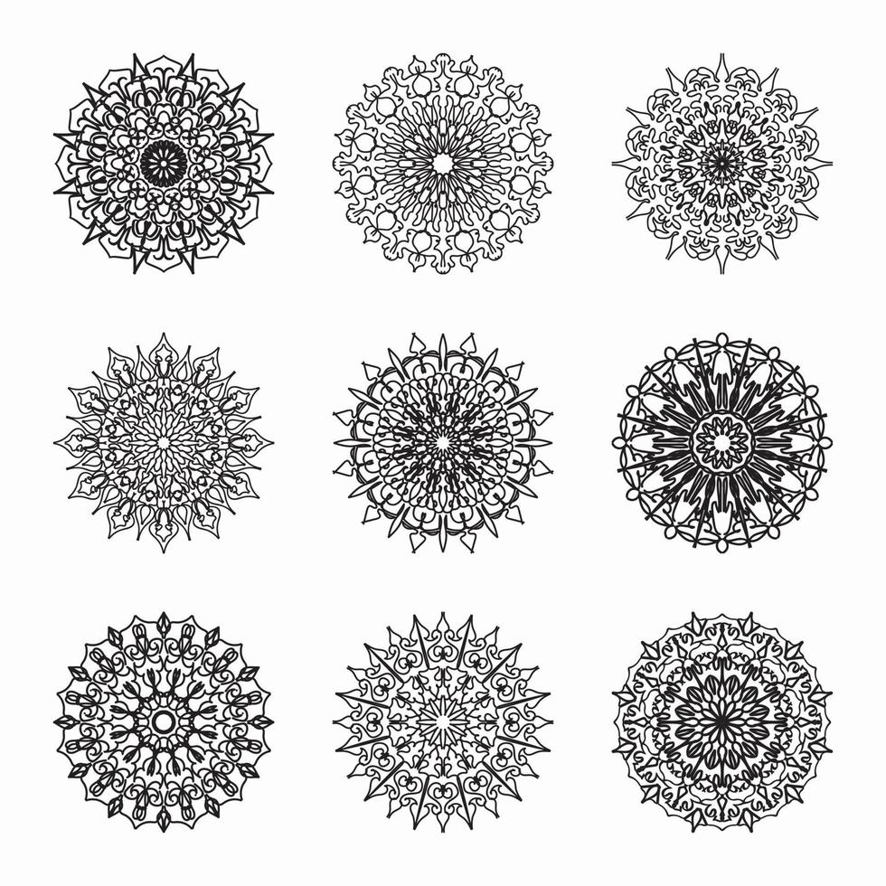 Collections Circular pattern in the form of a mandala for Henna, Mehndi, tattoos, decorations. Decorative decoration in ethnic oriental style. Coloring book page. vector