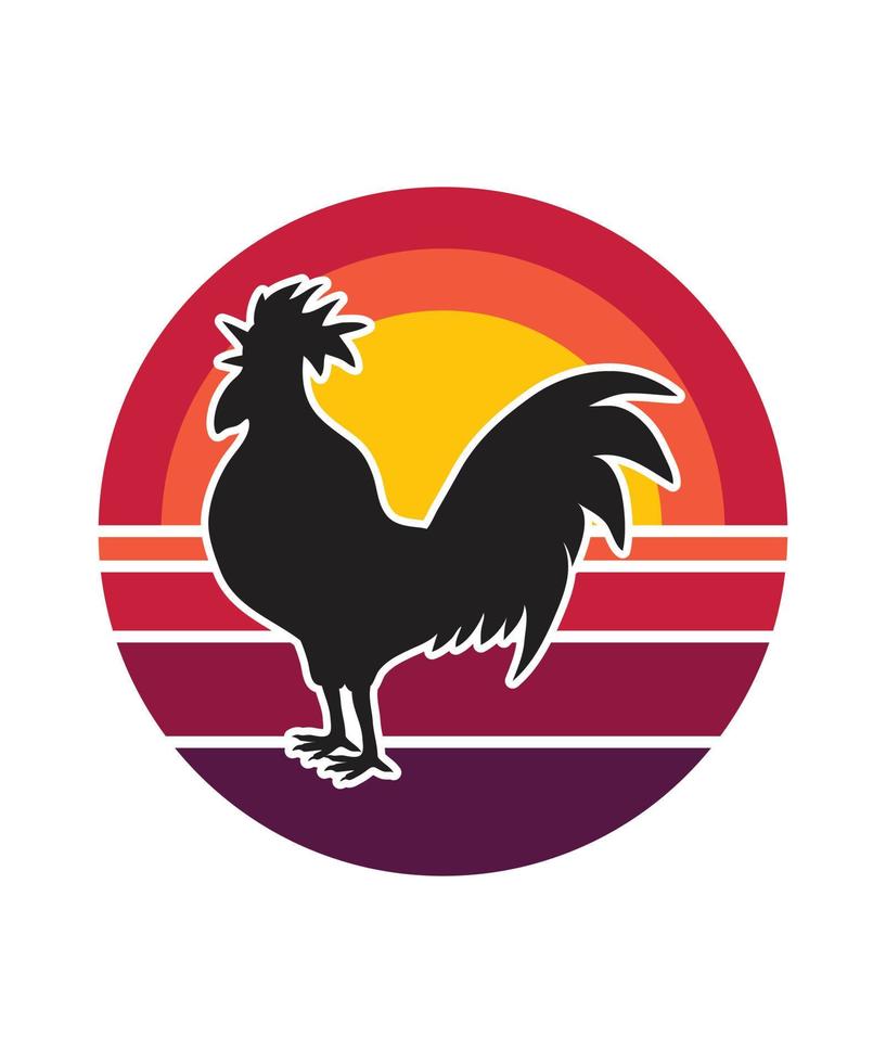 Chicken Retro Sunset Design template vector