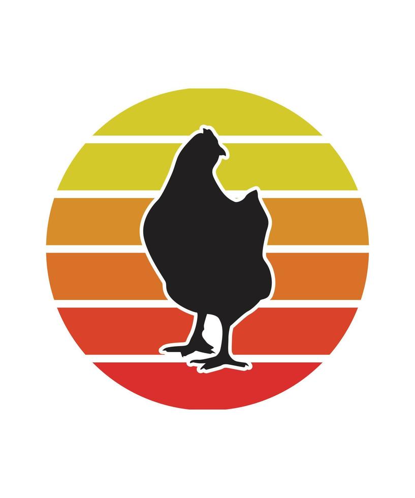 Chicken Retro Sunset Design template vector