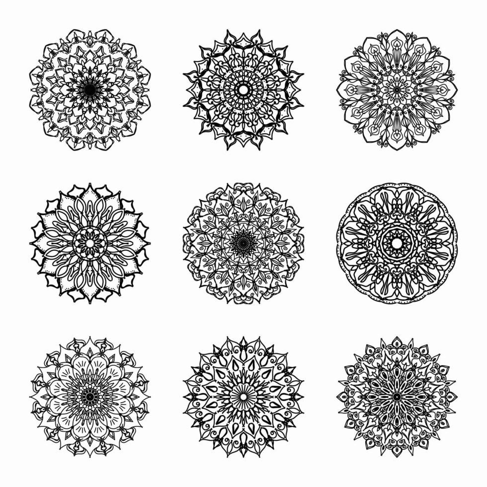 Collections Circular pattern in the form of a mandala for Henna, Mehndi, tattoos, decorations. Decorative decoration in ethnic oriental style. Coloring book page. vector