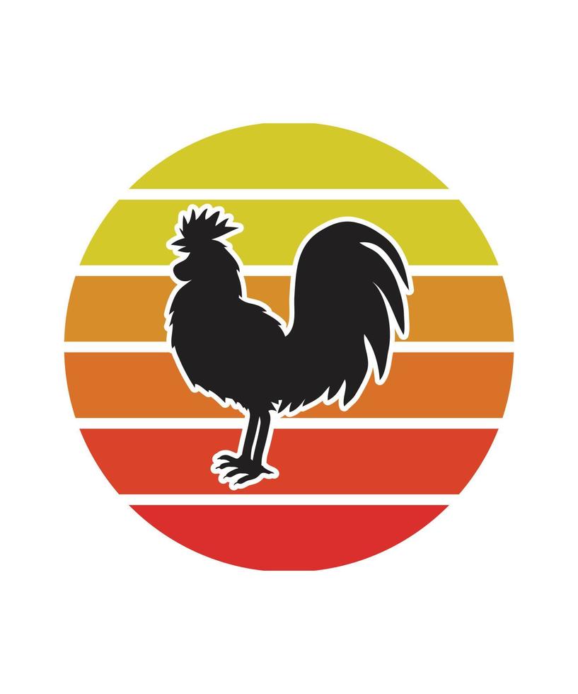 Chicken Retro Sunset Design template vector