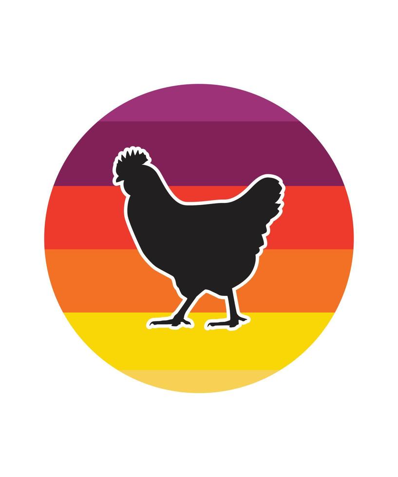 Chicken Retro Sunset Design template vector