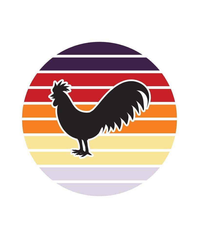 Chicken Retro Sunset Design template vector