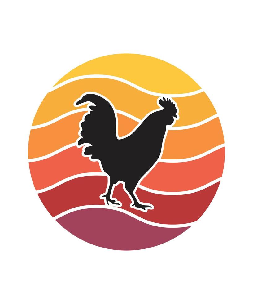 Chicken Retro Sunset Design template vector