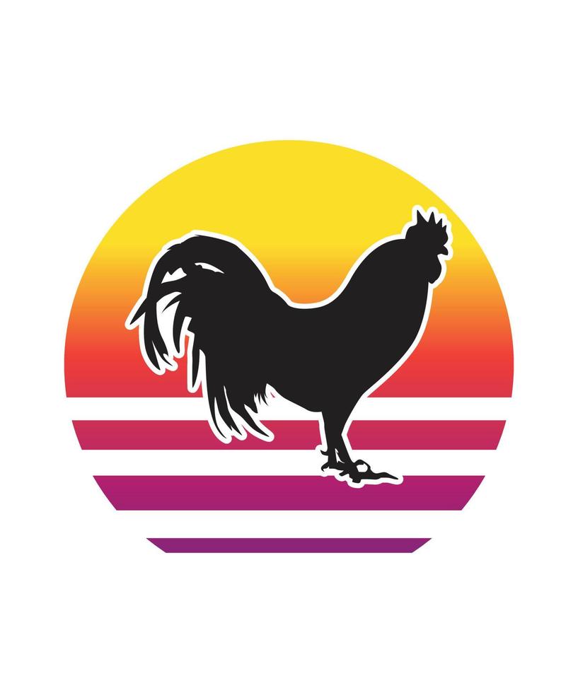 Chicken Retro Sunset Design template vector