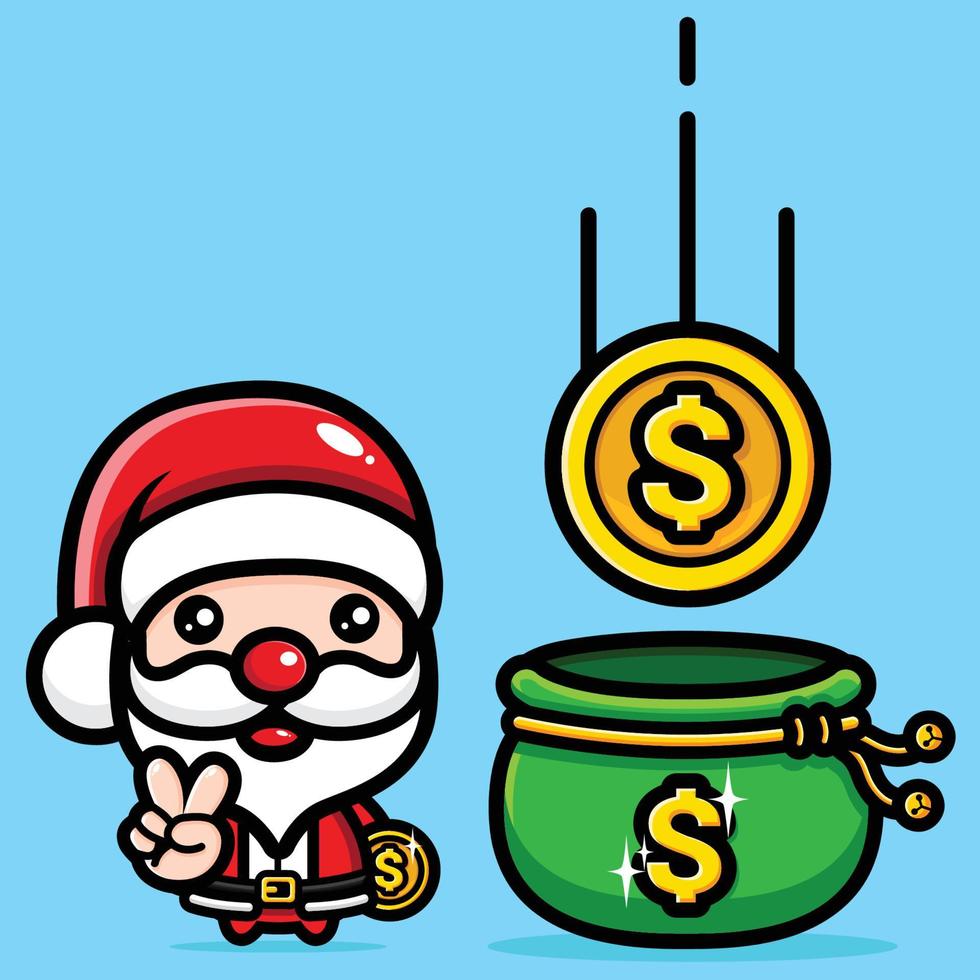 lindo santa claus compartir dinero vector