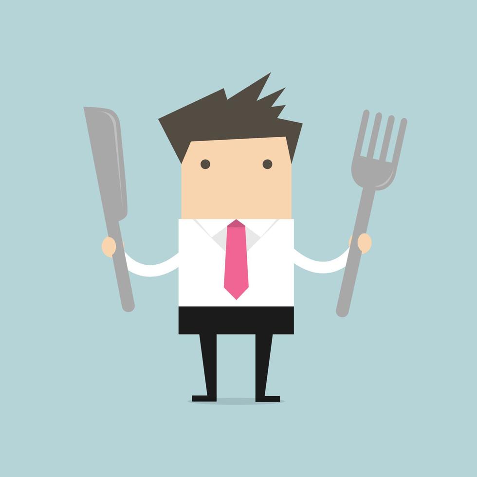 Businessman with fork and knife. vector