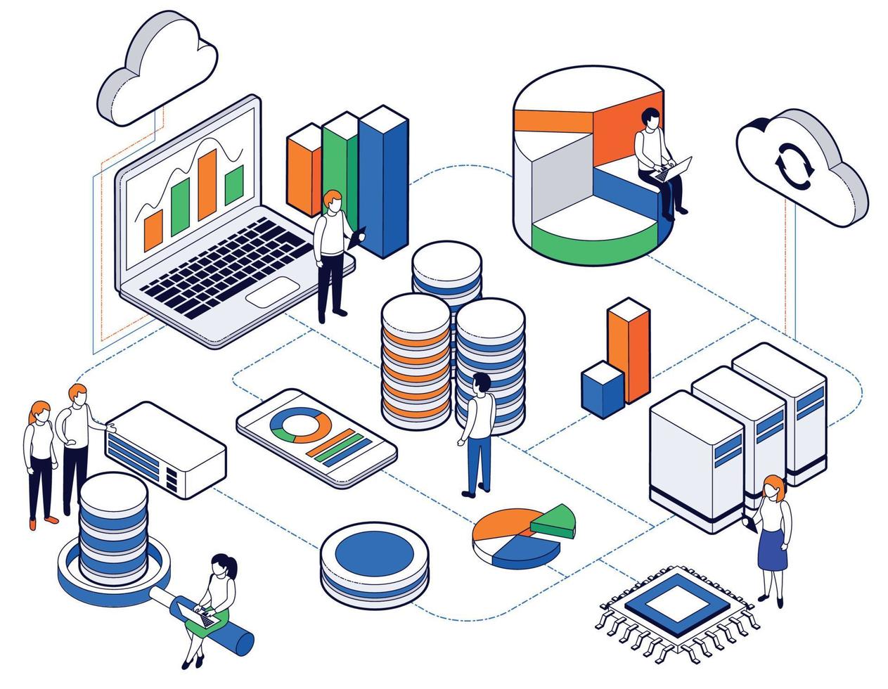 Big Data Science Analysis Isometric Concept vector