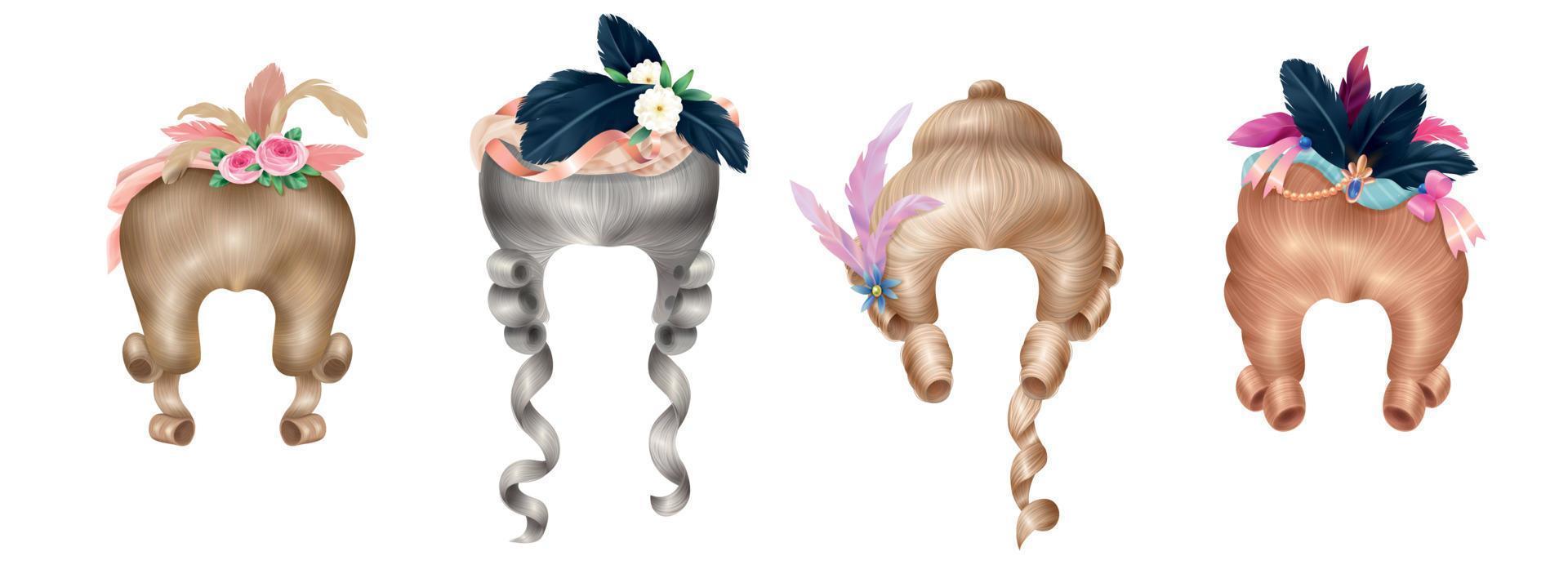 Rococo Wigs Background Set vector