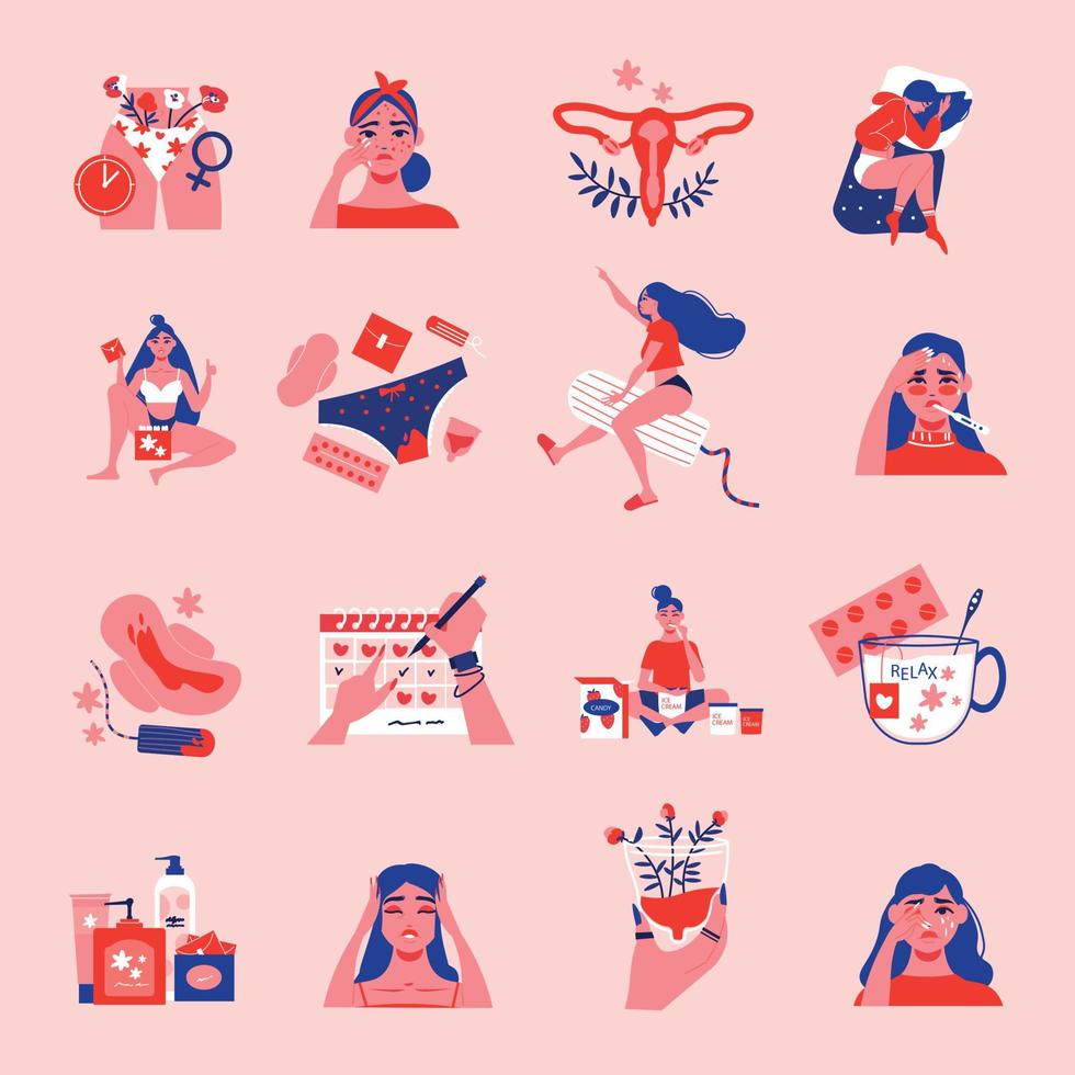 conjunto de iconos de menstruación pms vector