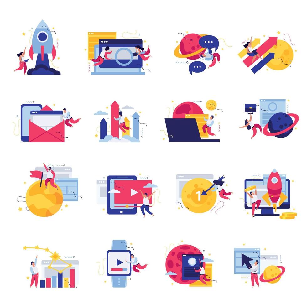 Startup Flat Icon Set vector