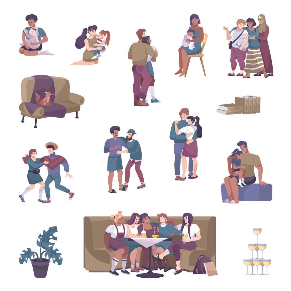 Hug Flat Icon Set vector