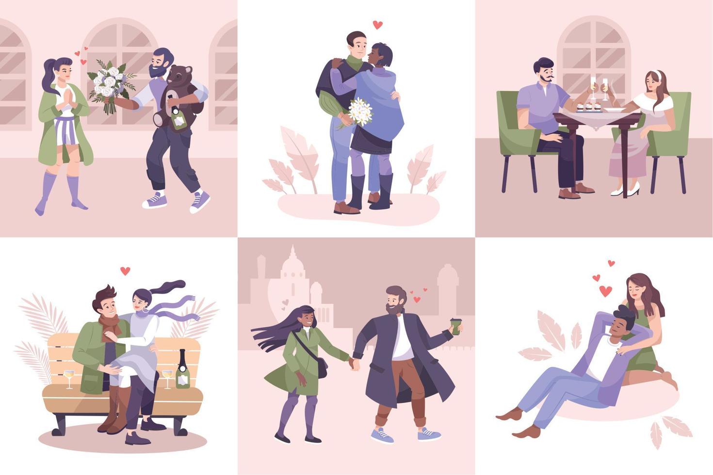 Flat Romantic Couple Composition Icon Set vector