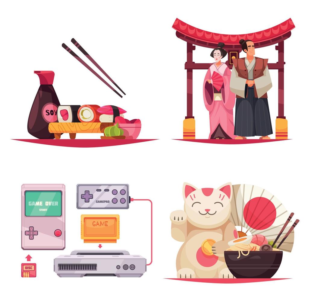 Japan Symbols Compositions Set vector