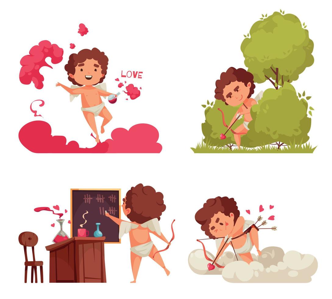 Valentines Cupid Compositions Set vector