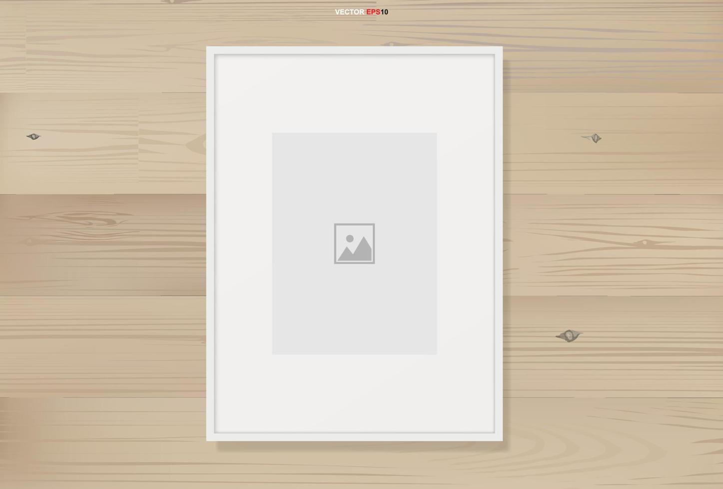 Photo frame or picture frame on wooden texture background with white area for copy space. Vector. vector